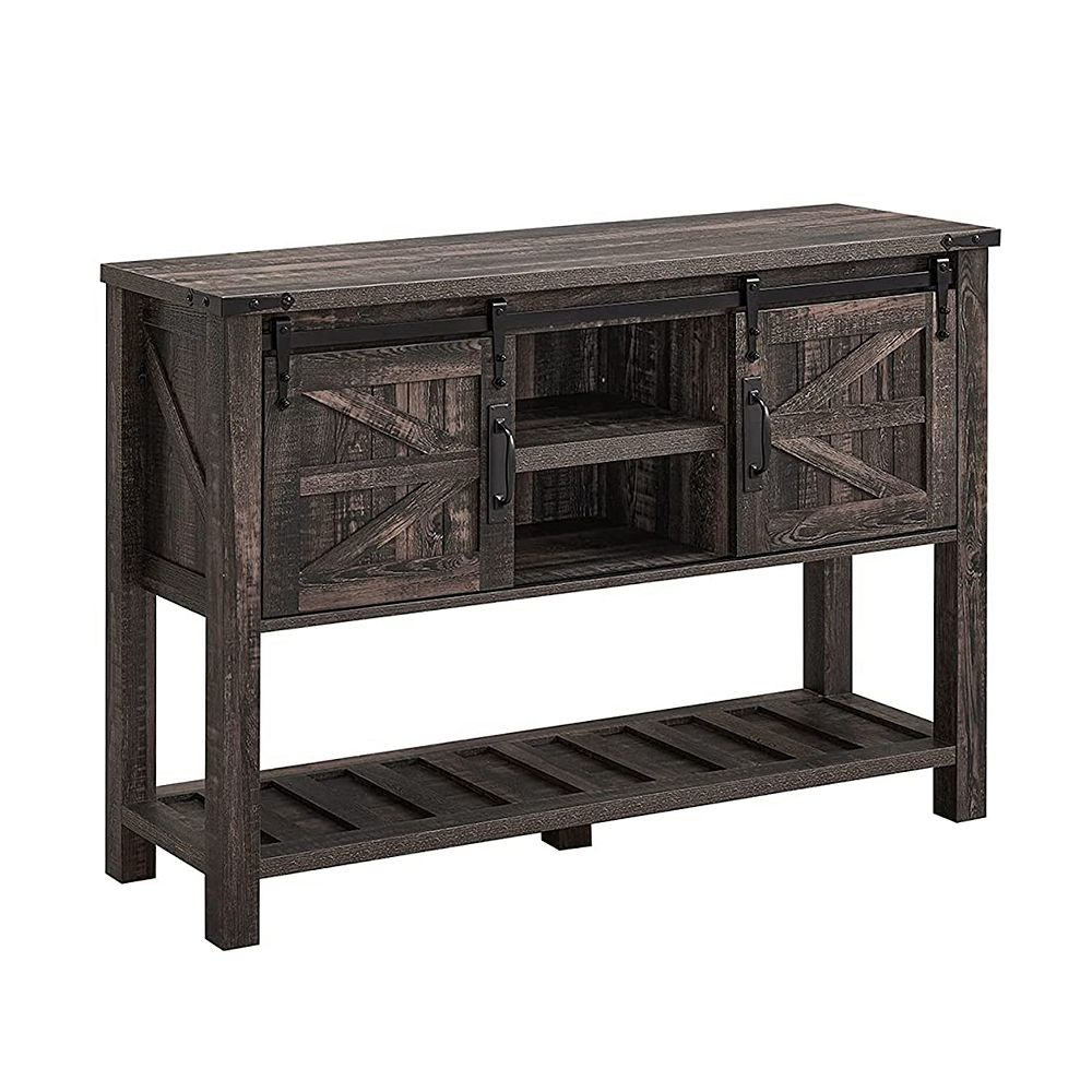 OKD Farmhouse Console Entryway Table with Sliding Barn Doors， Dark Rustic Oak