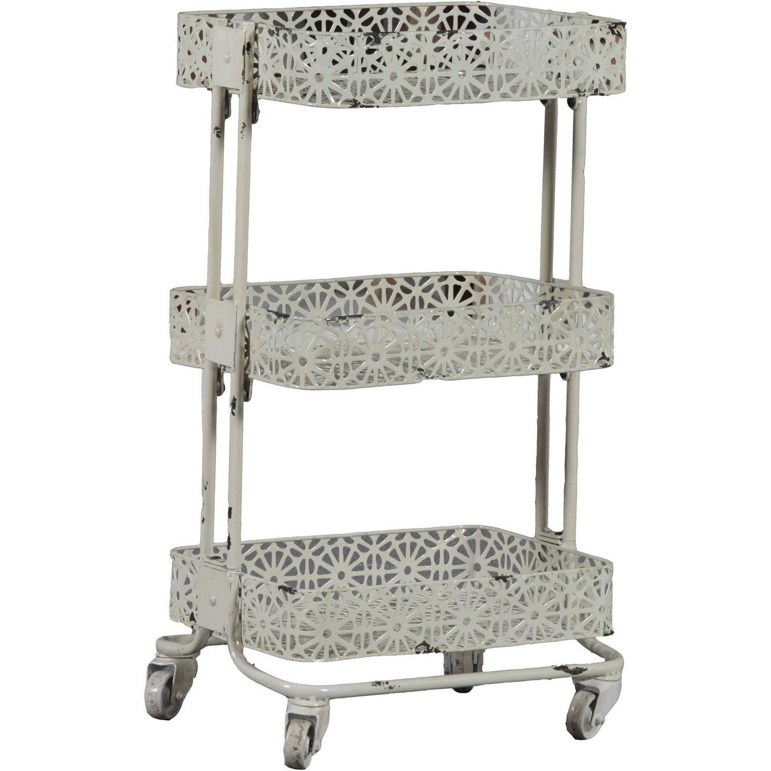 Linon Metal Three Tier Cart Cream 29 inches Tall  Crowdfused