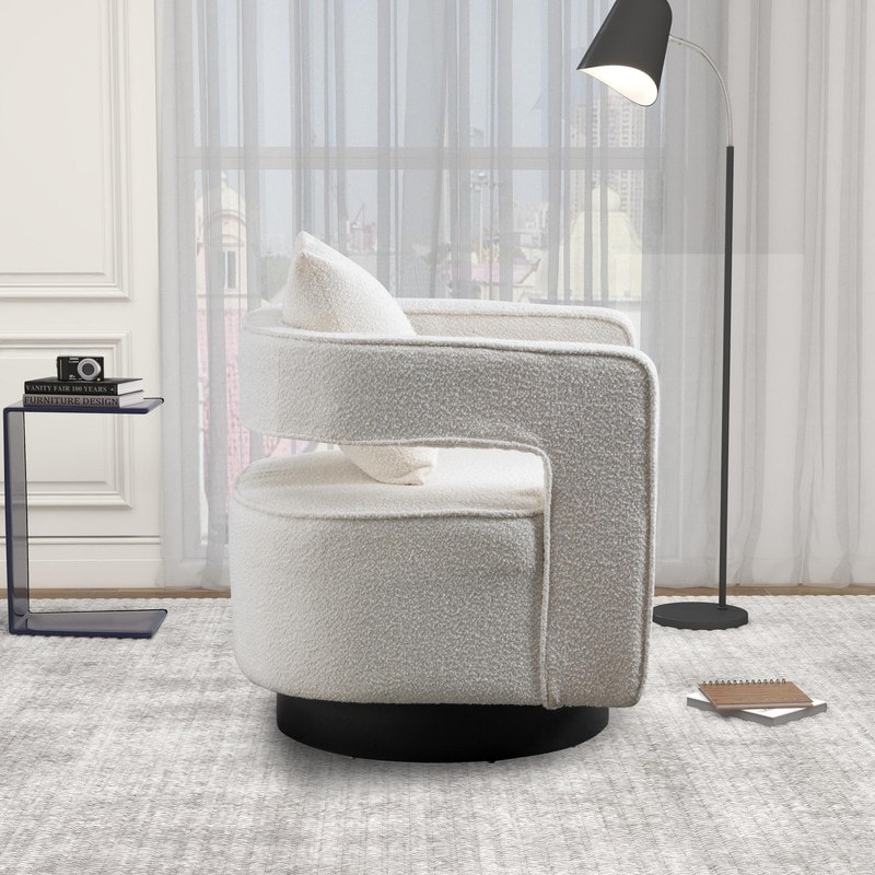 Leisure Swivel Accent Chair With Open Back and Pillow