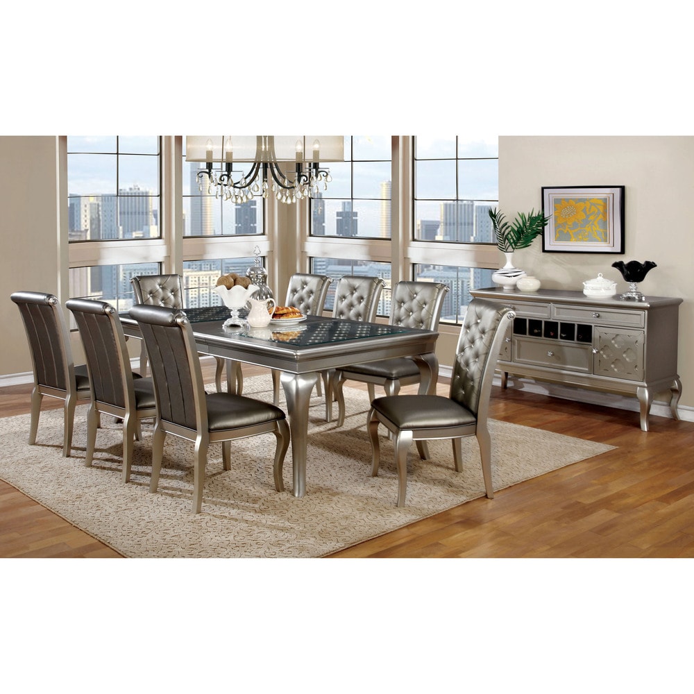 Furniture of America Mora 84 inch Glass Top Expandable Dining Table