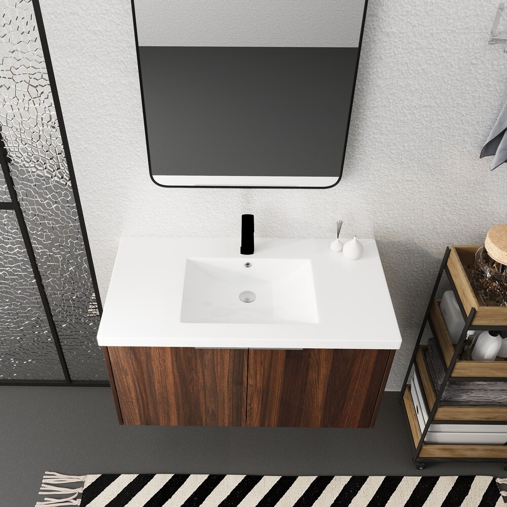 Modern Design 36 Inch Float Mounting Bathroom Vanity With Sink Soft Close Door 2 Doors