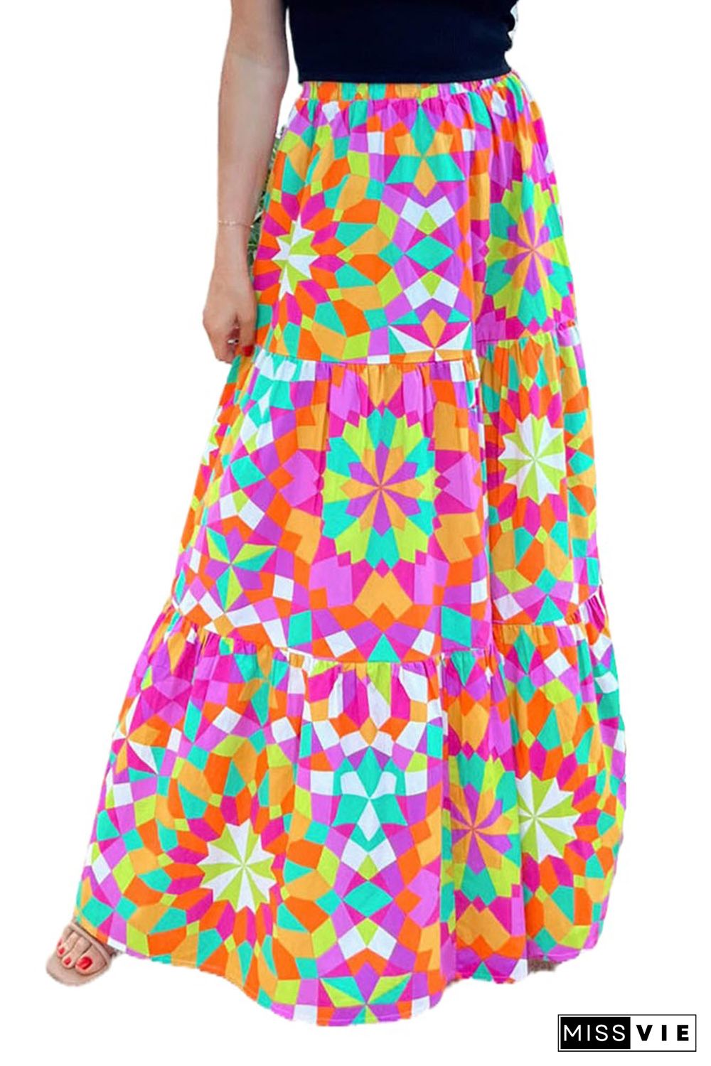 Multicolor Abstract Floral Pattern Maxi Skirt