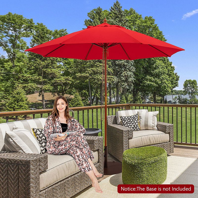 9.5 Feet Pulley Lift Round Patio Umbrella with Fiberglass Ribs-Red