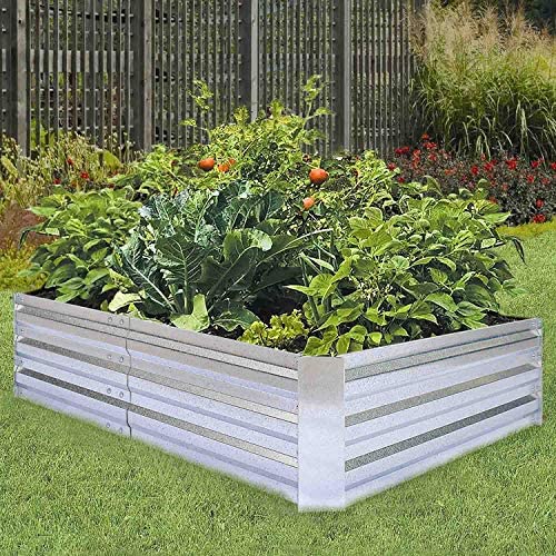 FOYUEE Galvanized Raised Garden Beds for Vegetables Large Metal Planter Box Steel Kit Flower Herb, 8x4x1ft