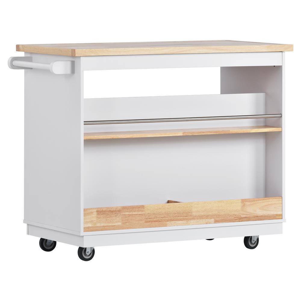 White Wooden Kitchen Island With Two Drawers CUU5001AAW