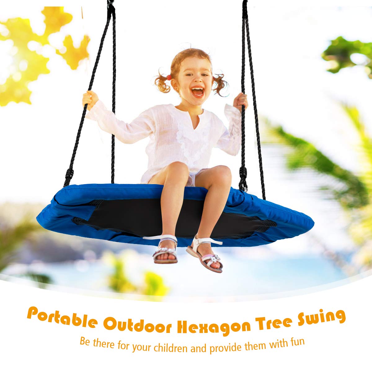 Costzon 37 inch Children Tree Swing Set,40''- 63'' Adjustable Multi-Play Hanging Ropes