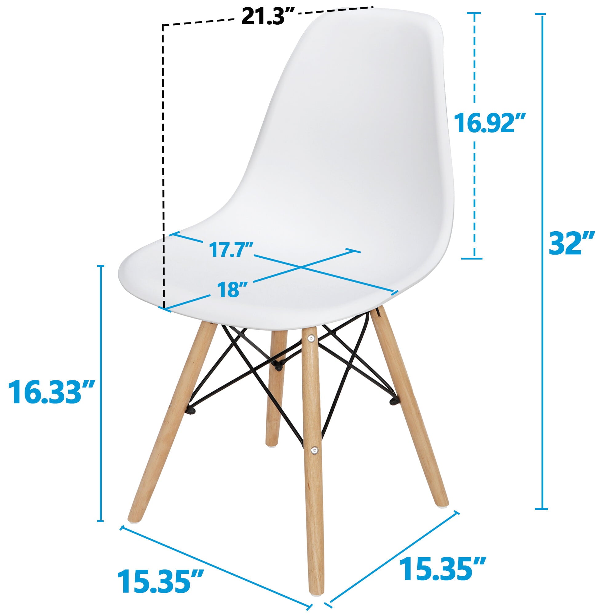 HomGarden Set of 4 Dining Chair， Plastic Side Chair Wood Legs White