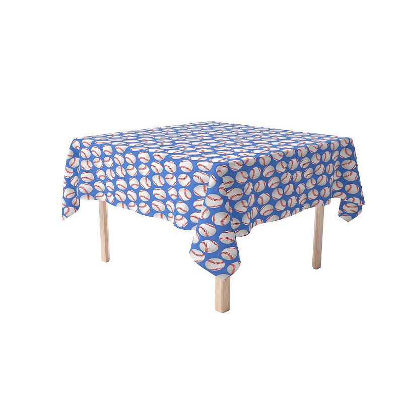 Square Tablecloth， 100% Polyester， 70x70， Baseballs Blue