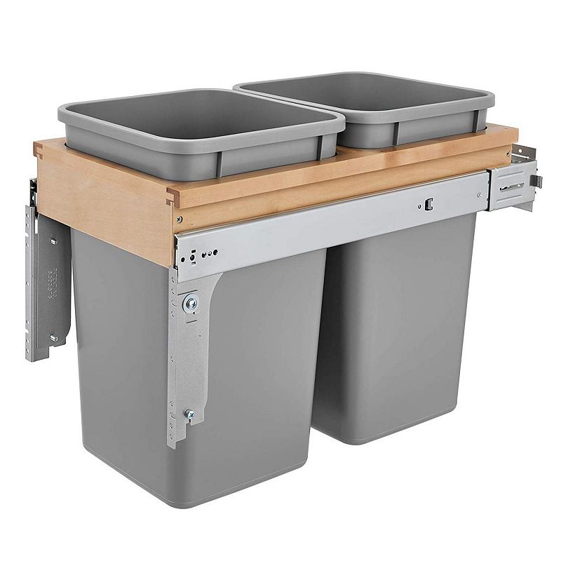 Rev-A-Shelf Double Pull Out Top Mount Trash Can 27 Qt， Grey， 4WCTM-15BBSCDM2