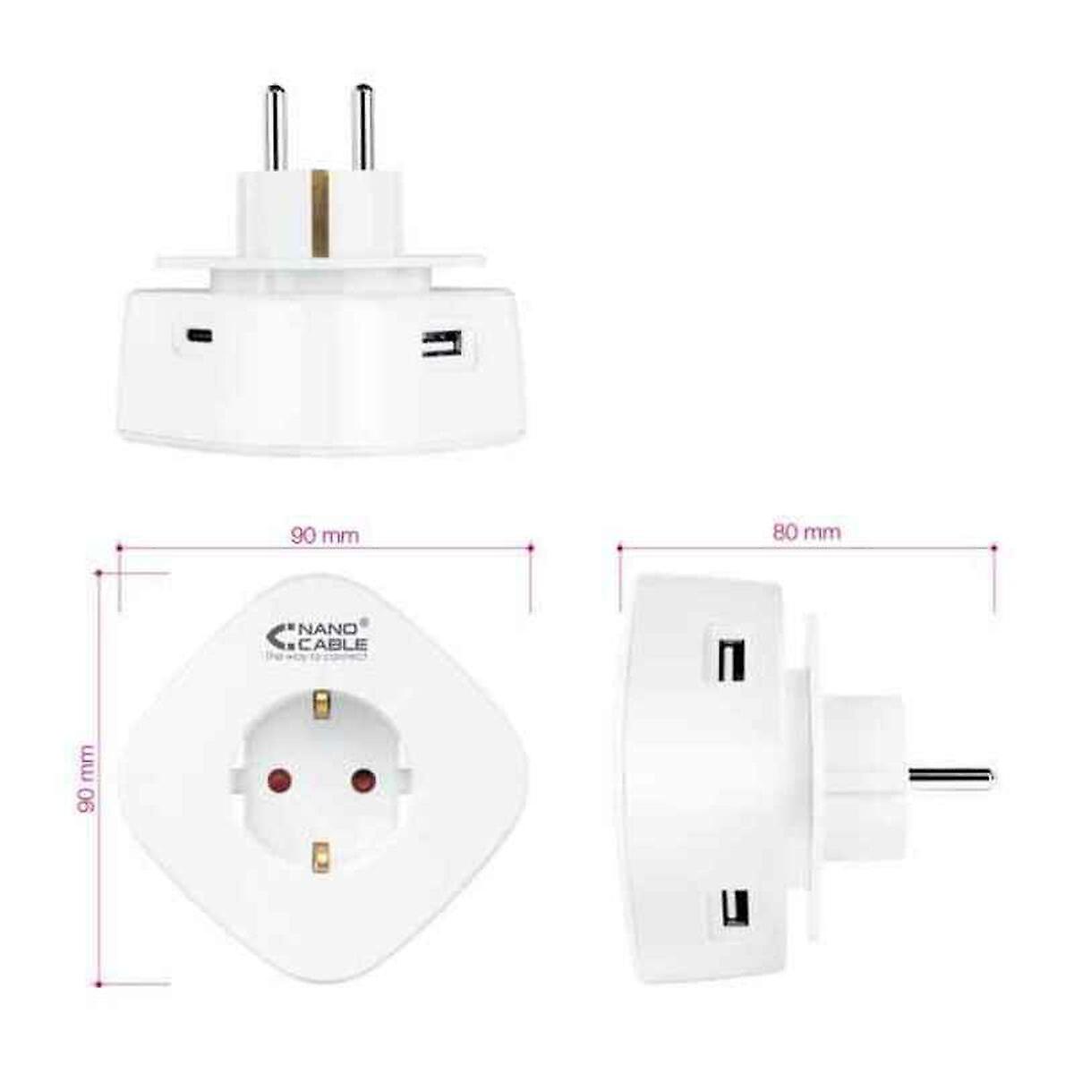 Circuit board NANOCABLE Cargador universal con 3 USB's (2 USB A + 1 USB-C) y enchufe integrado