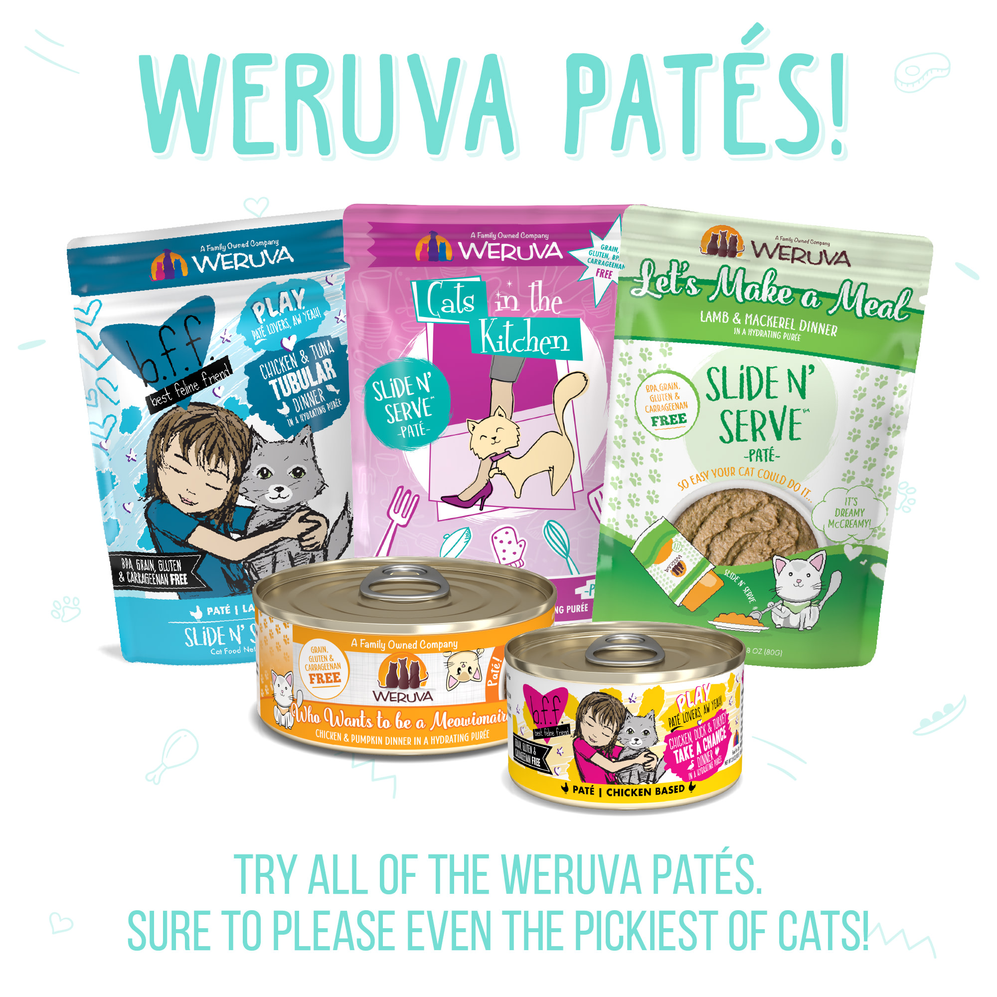 Weruva Pate Meows n' Holler Purramid Chicken  Shrimp Dinner in a Hydrating Puree Wet Cat Food， 3 oz.， Case of 12