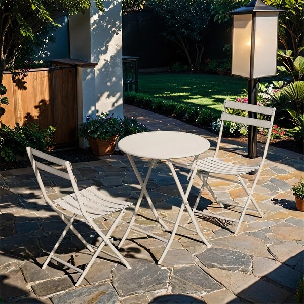 3 Piece Patio Bistro Set of Foldable Round Table and Chairs