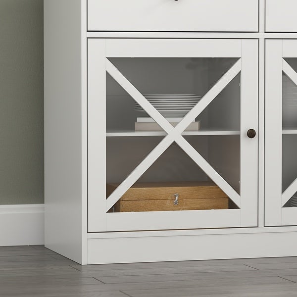 2-Tier Storage Console Cabinet Table With 2 Drawers