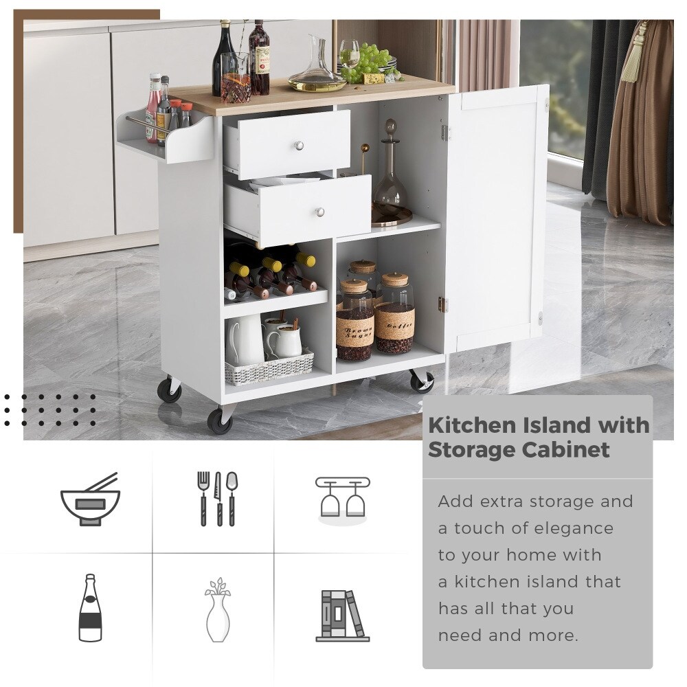 Kitchen Island on 4 Wheels with Adjustable shelves 2 Drawers