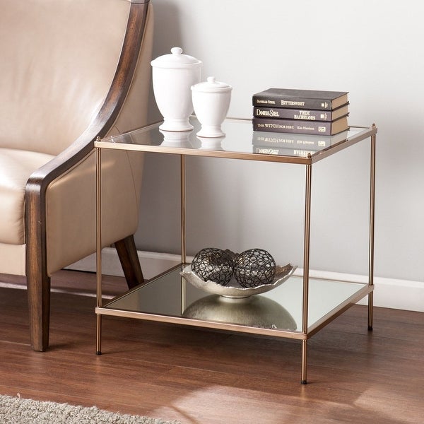 Kreamer Metal and Glass Mirrored End Table， Gold