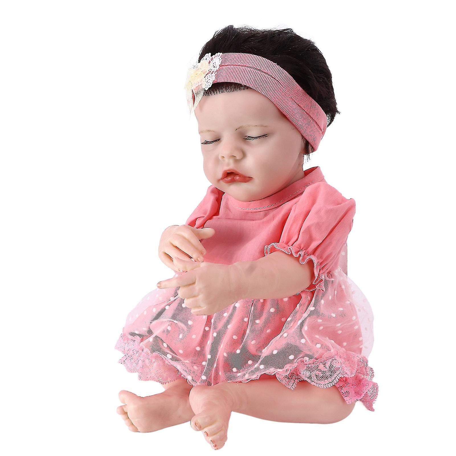 17inch Reborn Baby Doll Soft Vinyl Lifelike Washable Sleeping Baby Girl Doll Toys with Pink Dress