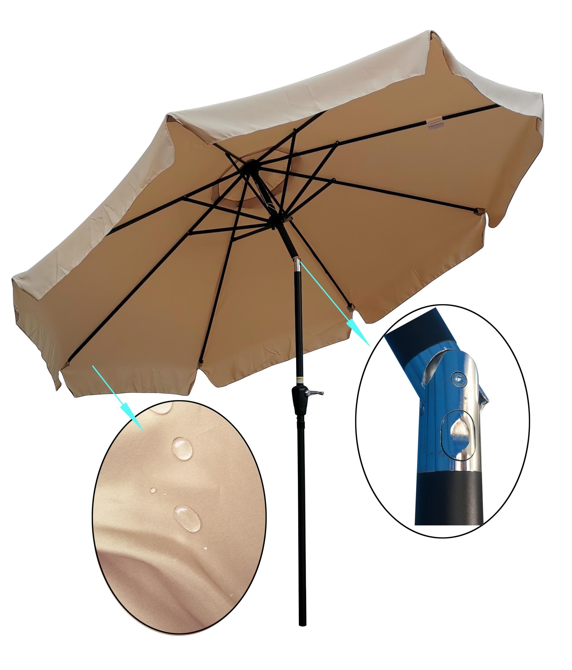 UBesGoo 10FT Outdoor Garden Table Umbrella Patio Umbrella Tan