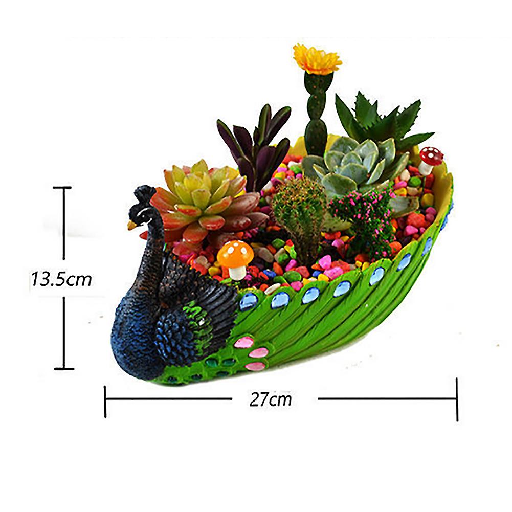 Handmade Resin Peacock Succulent Planter Pot Cactus Planter Flower Pot Container Vintage Decorative Succulent Planter