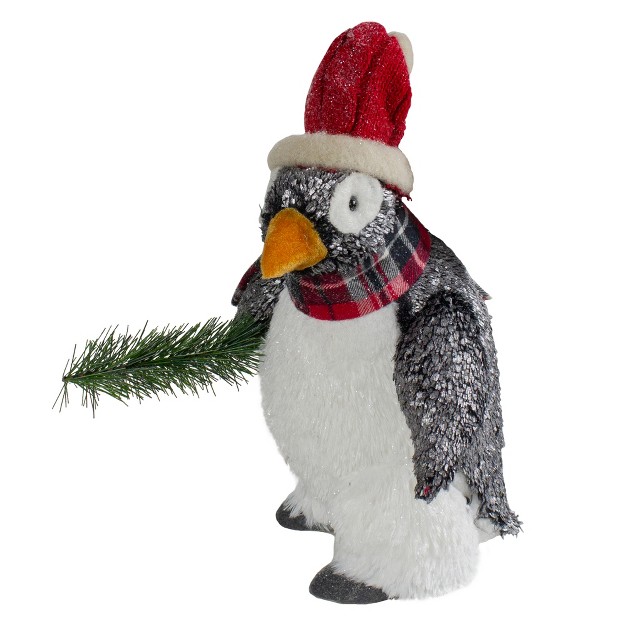 Plush Penguin With Pine Branch Christmas Figure