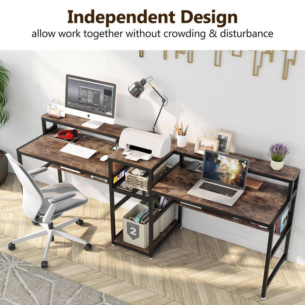 Tribesigns Cassey 94.5 in. Rectangular Brown Engineered Wood Computer Desk with Hutch Shelf for Two Person FFHD-F1279