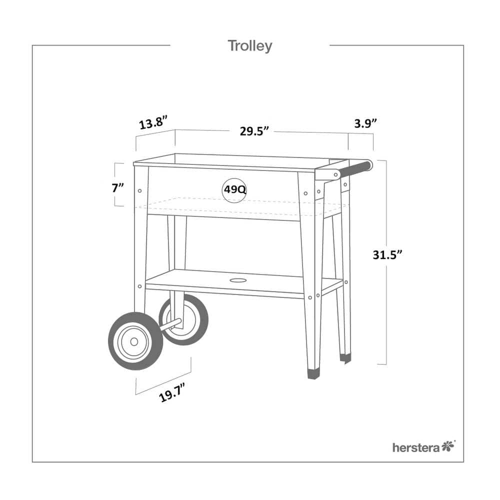 Herstera Garden Trolley 29.5 in. W x 13.7 in. D x 31.5 in. H Anthracite Galvanized Steel Raised Planter HER1001