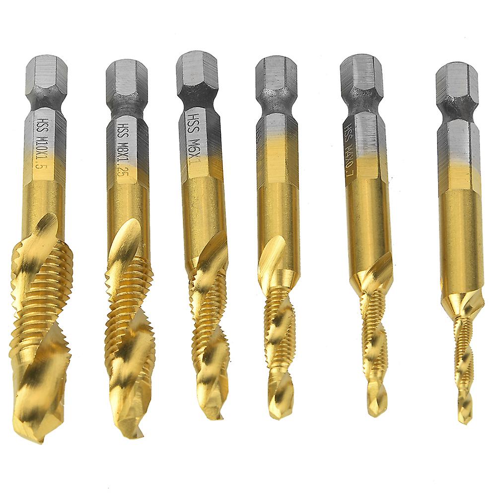 6pcs High Speed Steel 6.35mm Hex Shank Tap Drill Bit Compound Tap M3/m4/m5/m6/m8/m10 (type B)