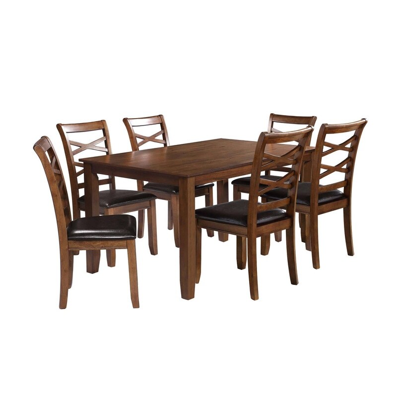 Classic Farmhouse Solid Wood/ Faux Leather 7 piece Rectangle Dining Set