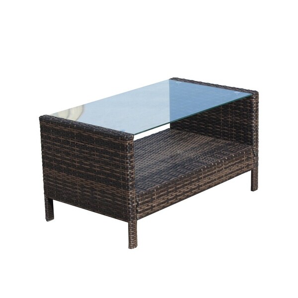 Rectangular Iron Outdoor Dining Table with Tempered Glass in Brown