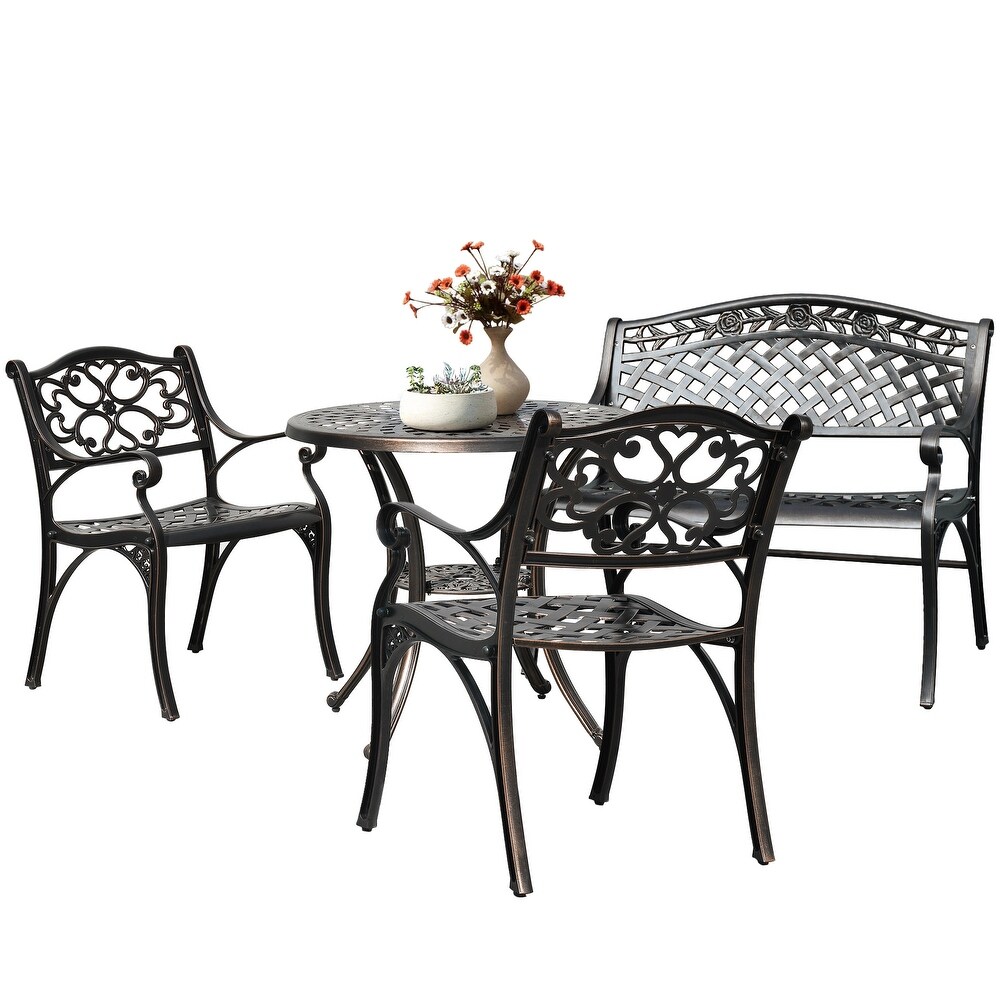 4 Piece Outdoor Patio Cast Aluminum Dining Sets with Umbrella Hole