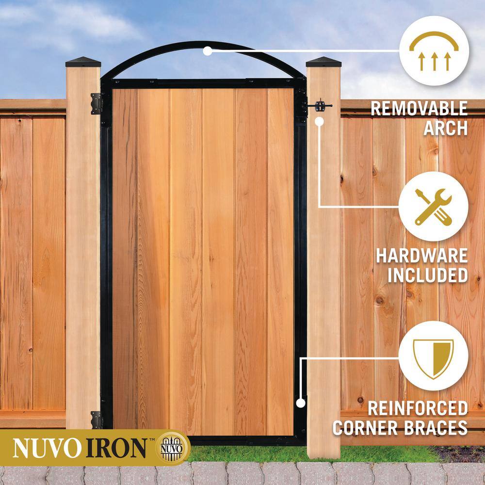 NUVO IRON Black Galvenized Steel 6-Board Gate Frame for 36.25 in. W Opening with Removable Arch PRO6