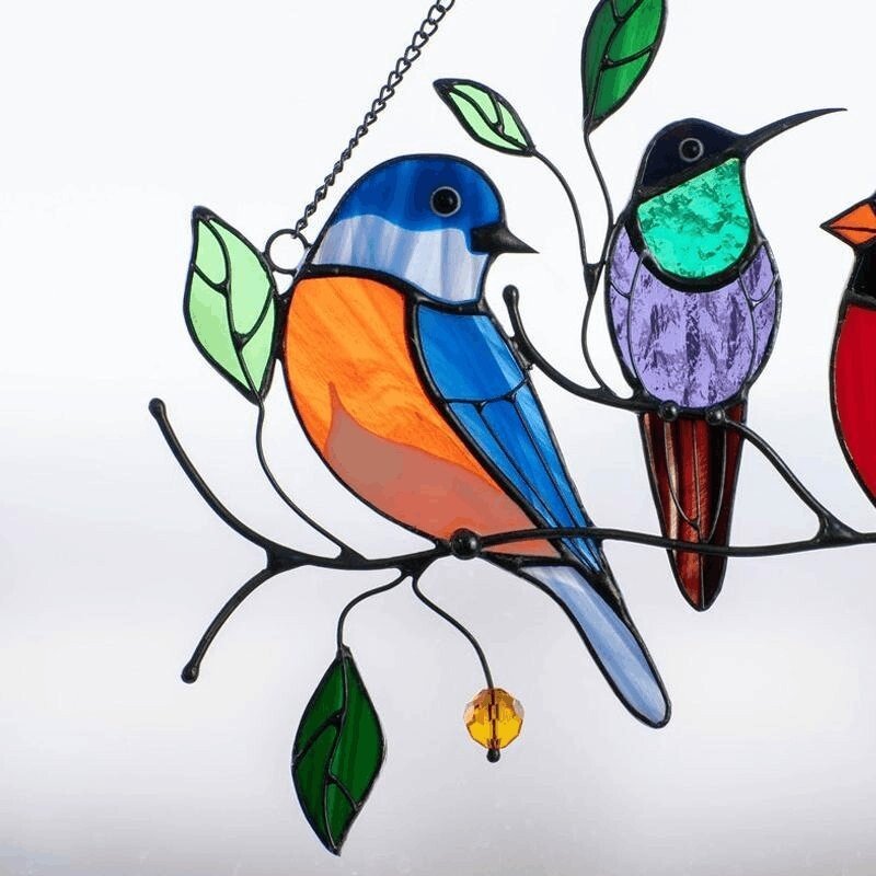 🔥Hot Sale🐦The best Christmas Gift-Birds Stained  Window  Panel Hangings🎁