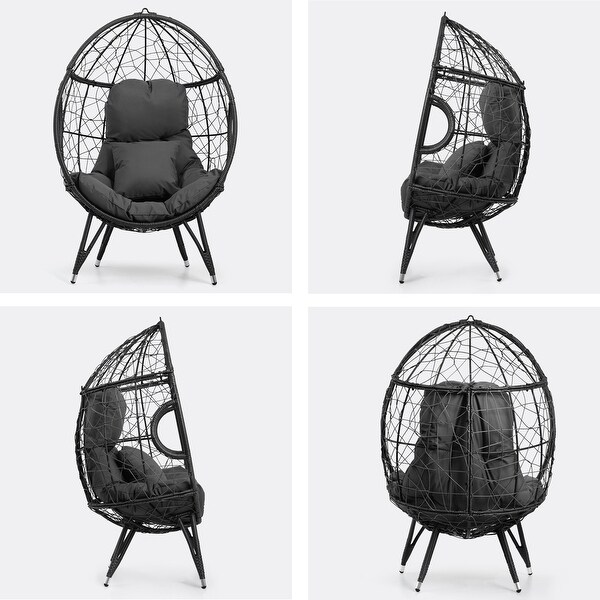 Patio Wicker Egg Chair or PE Rattan Basket Swing Chair Hanging Chair with Cushion