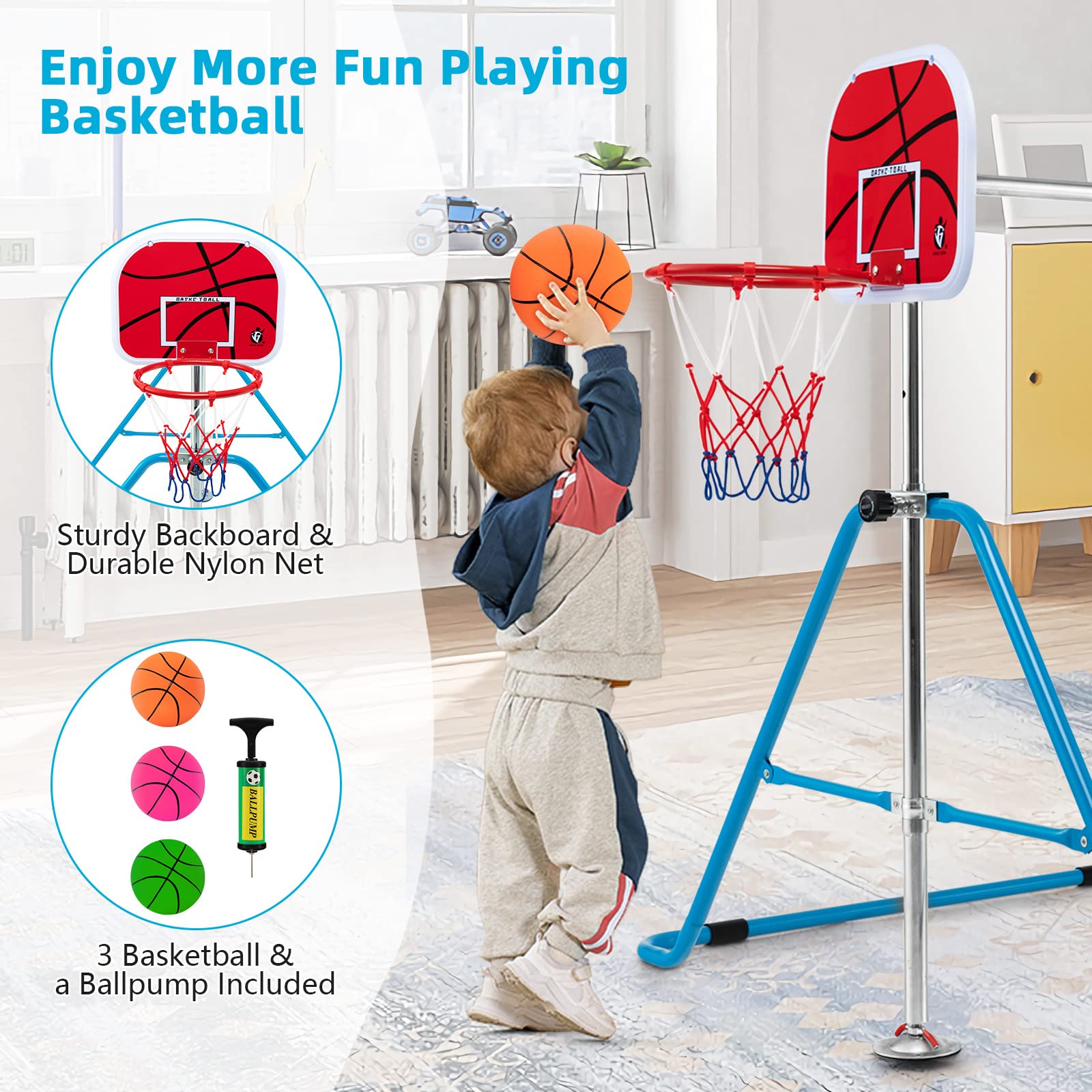 Costzon Kids Gymnastics Bar with Basketball Hoop