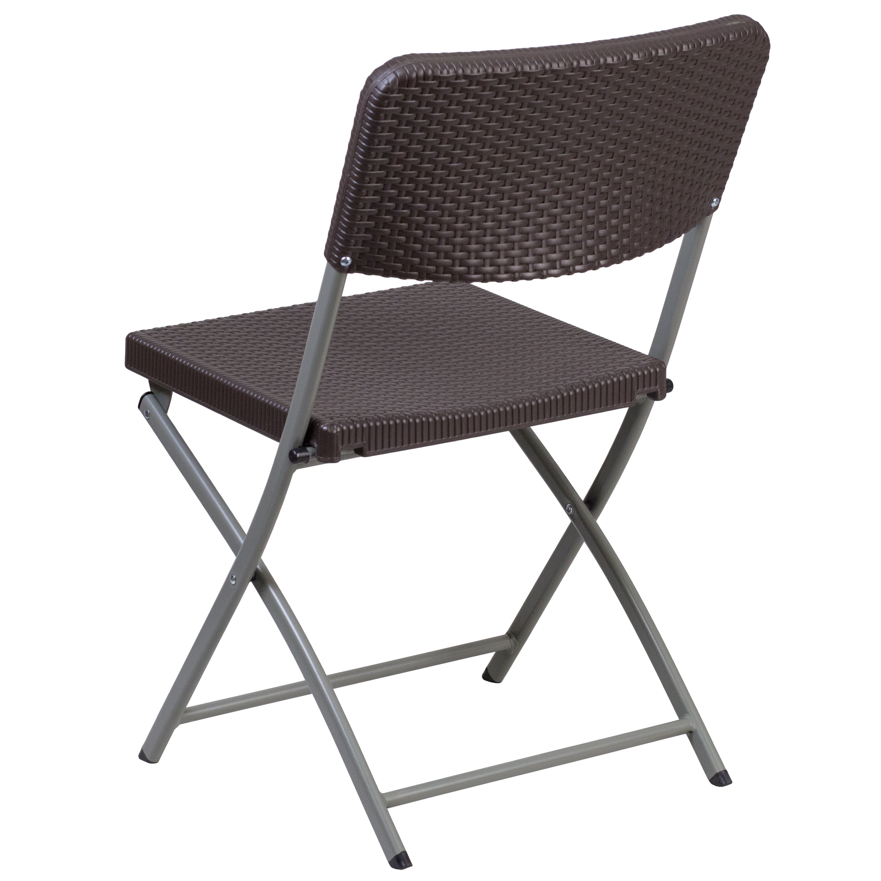 Emma + Oliver 2 Pack Brown Rattan Plastic Indoor-Outdoor Patio Folding Chair