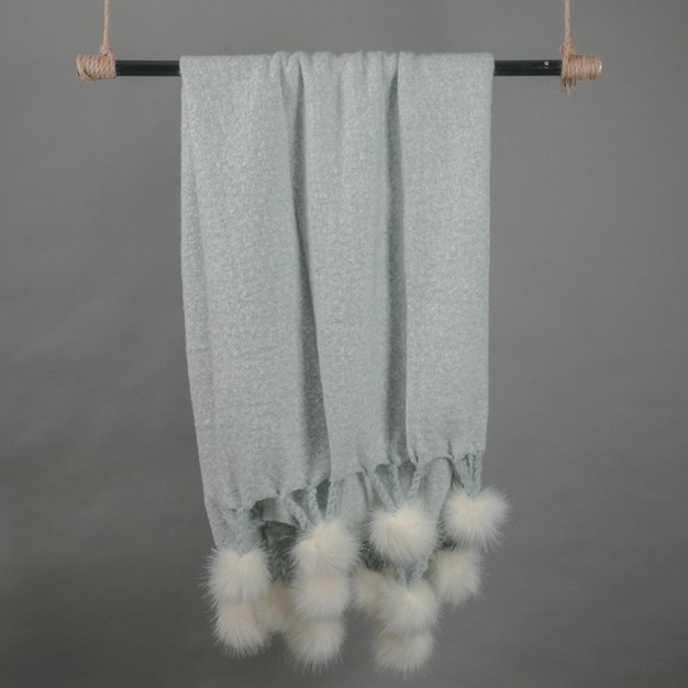 Faux Mohair Pom Poms Decorative Throw Freshmint