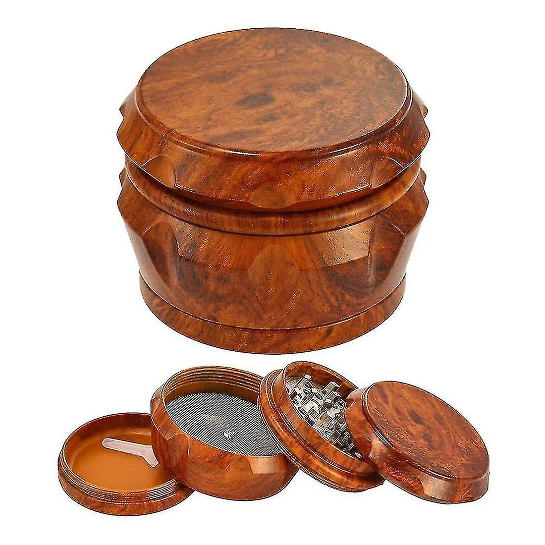 Wooden Grinder Large Capacity 4-layer Grinder With Pollen Scraper Suitable For Home Kitchen Brown