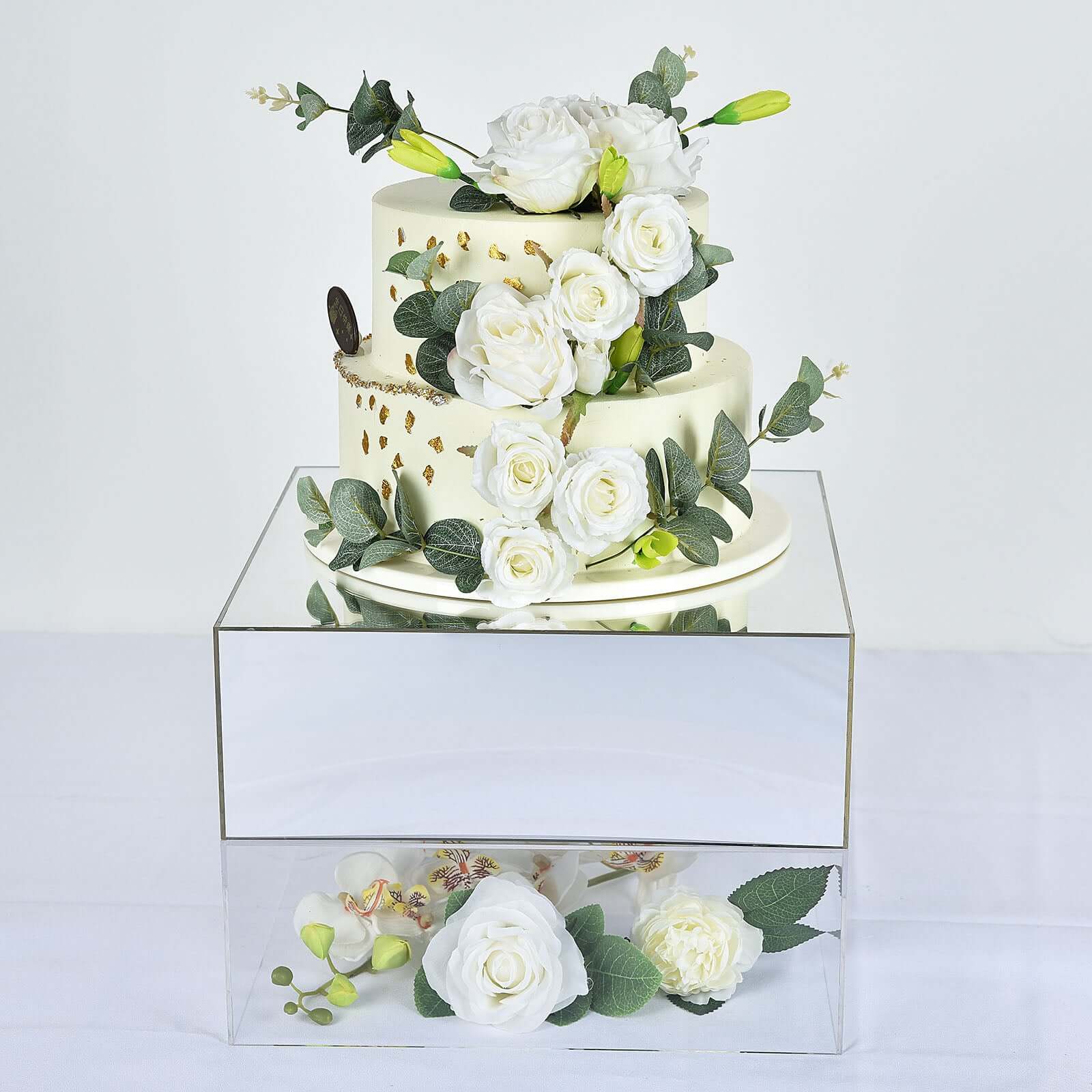 Silver Mirror Finish Acrylic Cake Box Stand, Display Box Pedestal Riser with Hollow Bottom 14