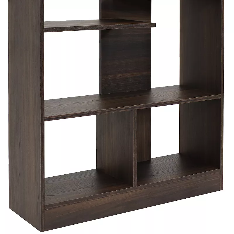 Sunnydaze Rosalee 9-Tier Open Bookshelf with Staggered Shelves Coffee Brown