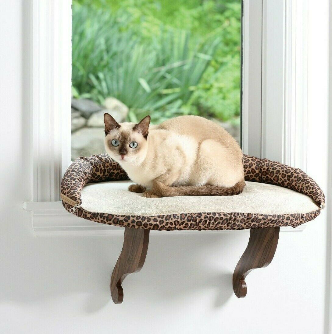 Cat Sill Pet Cat Bed Window Perch Seat Mounted Shelf with Soft Cushion and Bolster for Kitten -Large Size Deluxe