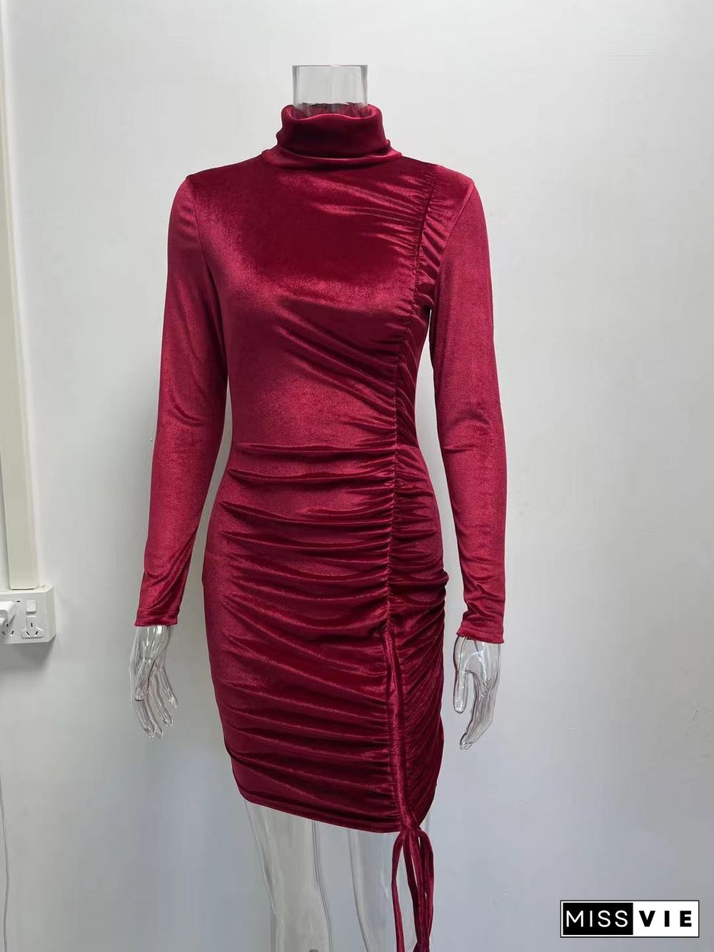 Sexy Long Sleeve Drawstring Bodycon Dress