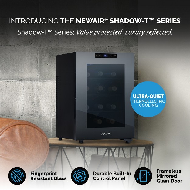 Newair Shadow t Series Wine Cooler Refrigerator 12 Bottle Countertop Mirrored Compact Wine Cellar Small Freestanding Glass Door Wine Fridge