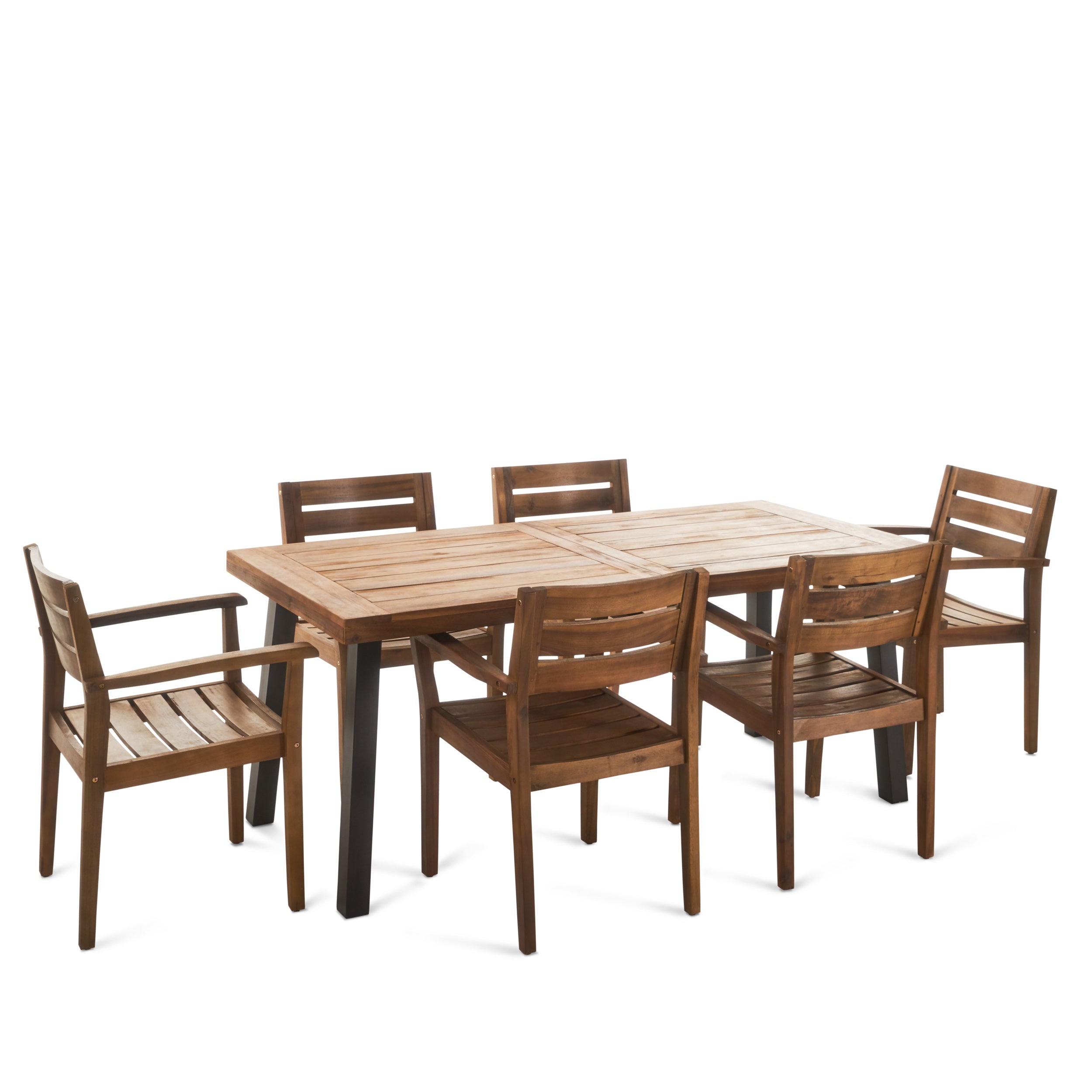 Pomelo Outdoor 7 Piece Teak Finish Acacia Wood Dining Set