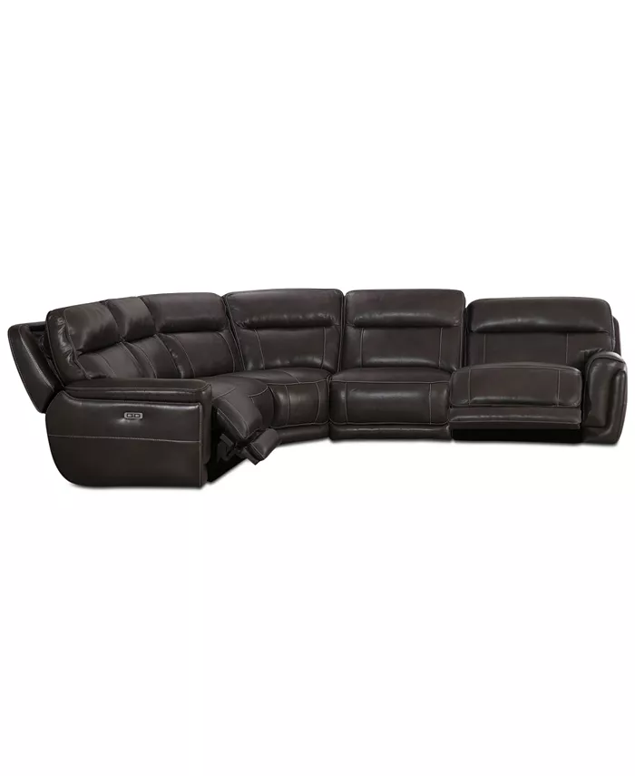 Furniture CLOSEOUT! Summerbridge 5-Pc. Leather Sectional Sofa with 3 Power Reclining Chairs Power Headrests and USB Power Outlet