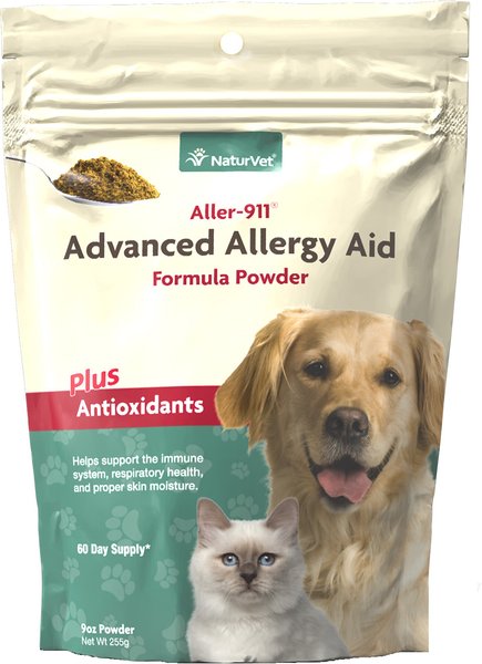 NaturVet Aller-911 Plus Antioxidants Powder Allergy and Skin and Coat Supplement for Cats and Dogs