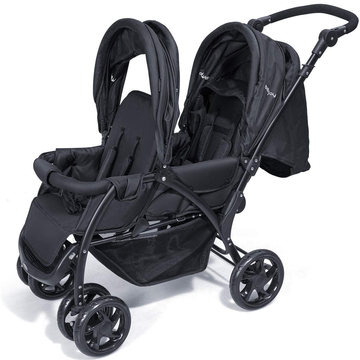 BABY JOY Double Baby Stroller, Foldable Double Seat Tandem Stroller with Adjustable Backrest