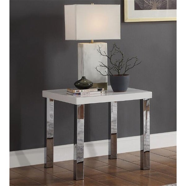 Coffee Table End Table Living Room Table in White High Gloss and Chrome