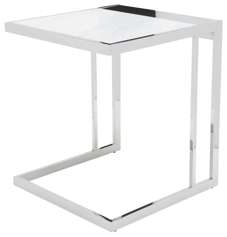 Cillian White Marble Side Table   Contemporary   Side Tables And End Tables   by Peachtree Fine Furniture  Houzz