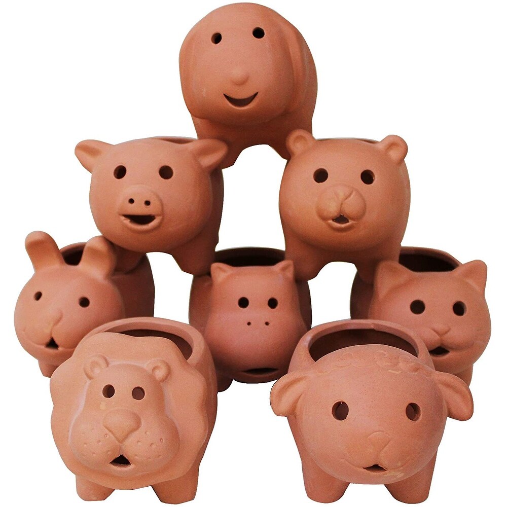 Set of 8 Adorable Terracotta Mini Animal Shaped pots   3.5\