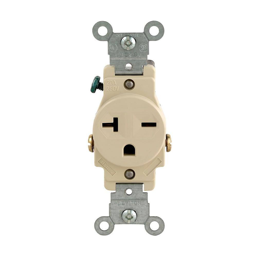 Leviton 20 Amp Commercial Grade Double-Pole Single Outlet Ivory R61-05821-0IS