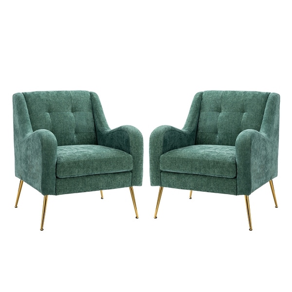 Hyperboreüs Comfy Tufted Armchair with Metal Base Set of 2 by HULALA HOME